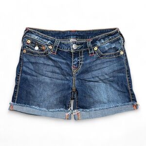 True Religion Jennie Big T Rolled Denim Shorts - Size 28